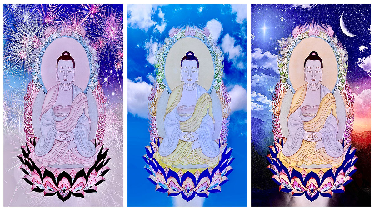 真作保証 本庄基晃「阿彌陀如来之圖」日本画 約25号 大作 仏画